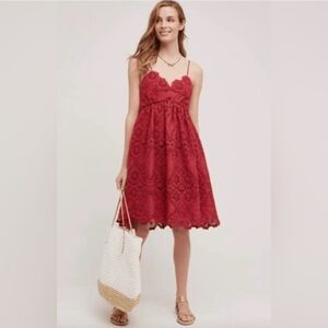 Maeve Anthropologie Red Lace Summer Moon Dress Babydoll Dress, Size 10